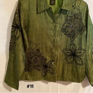 Alex Kiv Green Floral Embroidered Suit Jacket